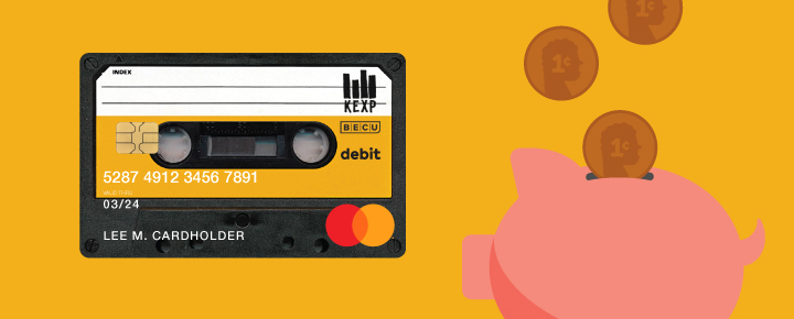 KEXP cassette and piggy bank