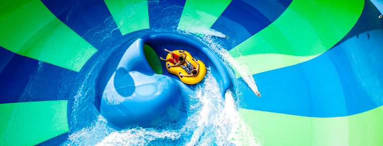 Overhead shot of a tube going down a waterslide